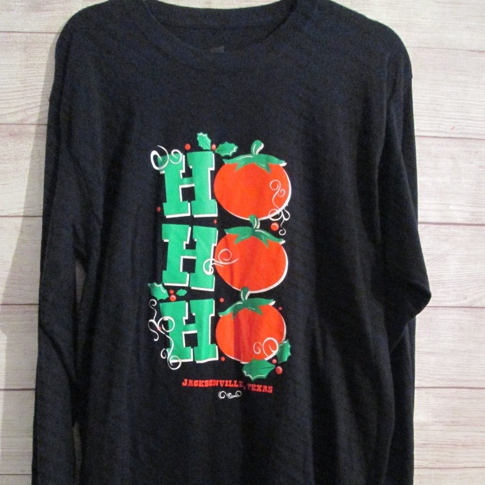 Jacksonville Texas TX T-Shirt Ho Ho Ho Tomatoes Mistletoe Size Large Long Sleeve
